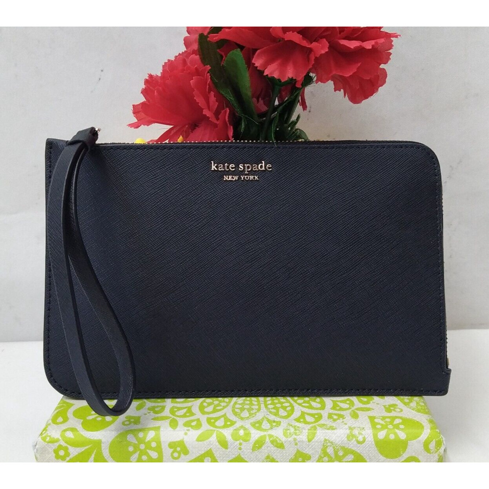 Kate Spade New York Black Leather Zipper Closure Credit Card Wristlet - Wallet